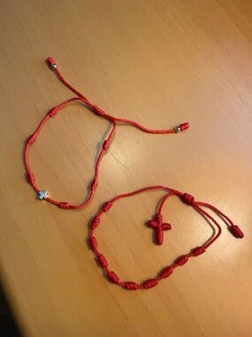 Red Adjustable Cord Bracelets with Cross Accent set of two